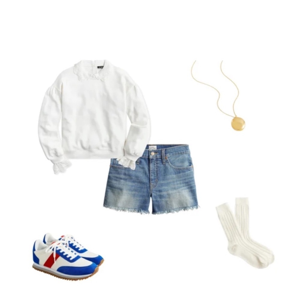 J.Crew Ivory Lace Collar Crewneck Sweatshirt | Size L, 100% Cotton - Picture 13 of 14